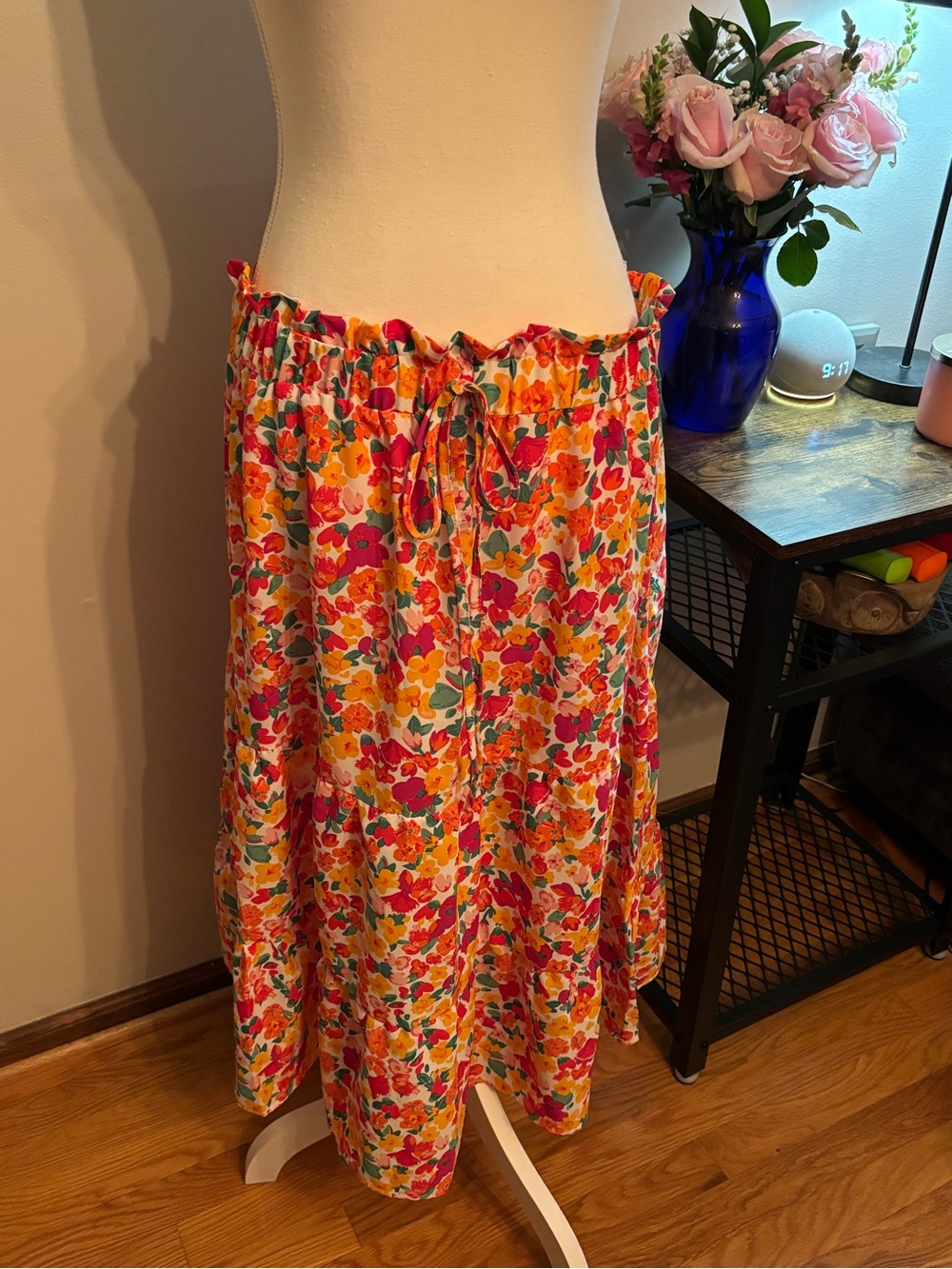 SHEIN Pink Multi Floral Tiered Maxi Skirt